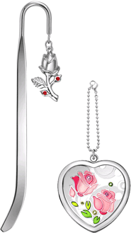 Jardin D'ete. Подарочный набор "Роза": косметическое зеркало в виде сердца на цепочке и закладка для книг, материал – сталь, стекло, цвет – серебристый.