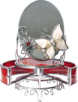 Jardin D'ete. Шкатулка для украшений с зеркалом "Красный глянец", арт. 22787H, материал – стекло, нержавеющая сталь, перламутр. Размер – 11*11*19 см.