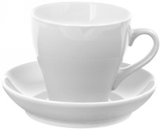 6477. Чайная пара "Тюльпан", материал - керамика, цвет – белый, печать логотипа и изображений на блюдце и чашку - деколь.