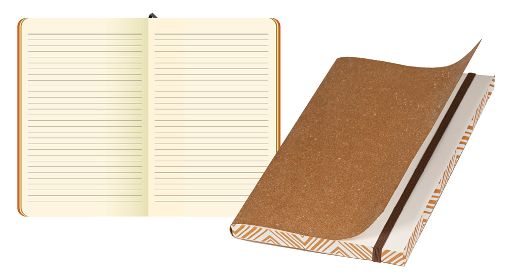 Записные книжки Portobello Rombo с мягкой обложкой из рециклированной кожи с вертикальной резинкой в цвет обложки. Срез блока с ромбовидным рисунком. Блок для записей в линейку, 192 страницы, кремовая бумага 80 гр.