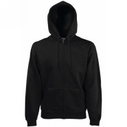 620340.36 Мужская толстовка на молнии с капюшоном Fruit of the Loom Premium Hooded Sweat Jacket, цвет - чёрный, плотность - 280 гр., 70% хлопок / 30 % полиэстер. Толстовка с узкой закрытой застёжкой-молнией. Двойной капюшон с плоским вытяжным шнурком в тон изделия. Два передних кармана "кенгуру". Талия и манжеты с окантовкой в рубчик, выполненной из хлопка/эластана для сохранения формы.