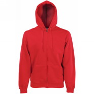 620340.40 Мужская толстовка на молнии с капюшоном Fruit of the Loom Premium Hooded Sweat Jacket, цвет - красный, плотность - 280 гр., 70% хлопок / 30 % полиэстер. Толстовка с узкой закрытой застёжкой-молнией. Двойной капюшон с плоским вытяжным шнурком в тон изделия. Два передних кармана "кенгуру". Талия и манжеты с окантовкой в рубчик, выполненной из хлопка/эластана для сохранения формы.