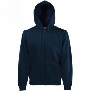 620340.AZ Мужская толстовка на молнии с капюшоном Fruit of the Loom Premium Hooded Sweat Jacket, цвет - глубокий тёмно-синий, плотность - 280 гр., 70% хлопок / 30 % полиэстер. Толстовка с узкой закрытой застёжкой-молнией. Двойной капюшон с плоским вытяжным шнурком в тон изделия. Два передних кармана "кенгуру". Талия и манжеты с окантовкой в рубчик, выполненной из хлопка/эластана для сохранения формы.