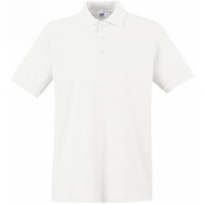 632180.30 Мужская рубашка поло Fruit of the Loom Premium Polo, цвет - белый, 100% хлопок, плотность - 170 гр. Рубашка поло Premium Polo выкроена из трикотажного полотна, короткие рукава, планка с тремя пуговицами в тон рубашки. Прямой низ изделия с боковыми нижними разрезами.