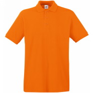 632180.44 Мужская рубашка поло Fruit of the Loom Premium Polo, цвет - оранжевый, 100% хлопок, плотность - 180 гр. Рубашка поло Premium Polo выкроена из трикотажного полотна, короткие рукава, планка с тремя пуговицами в тон рубашки. Прямой низ изделия с боковыми нижними разрезами.