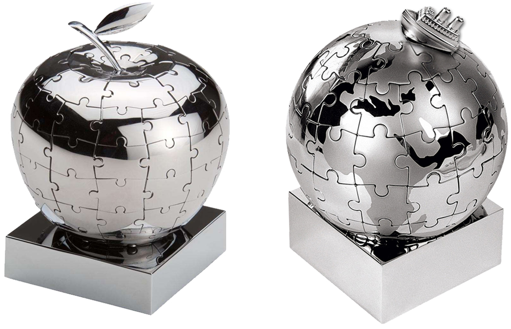 Оригинальные настольные сувениры "Пазл" в форме земного шара, яблока и копилки.