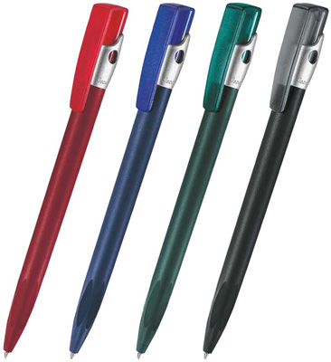 Шариковая ручка под нанесение логотипа Lecce Pen 390f KIKI FROST SILVER. Шариковая ручка с непрозрачным матовым цветным корпусом, серебристой вставкой и клипом-кнопкой из матового прозрачного цветного пластика.