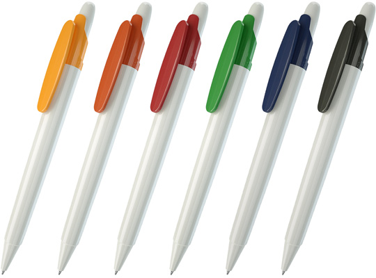 Шариковая ручка под нанесение логотипа Lecce Pen 500 OTTO. Шариковая ручка с непрозрачным белым корпусом и кнопкой, цветная пластиковый клип.