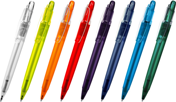 Шариковая ручка под нанесение логотипа Lecce Pen 502f OTTO FROST. Шариковая ручка с матовым прозрачным корпусом и глянцевой прозрачной кнопкой в цвет корпуса, прозрачный клип.
