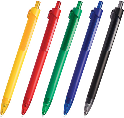 Шариковая ручка под нанесение логотипа Lecce Pen 606 FORTE SOFT. Шариковая ручка с непрозрачным матовым цветным корпусом; наконечник, кнопка и клип из блестящего, прозрачного, цветного пластика в цвет корпуса ручки.