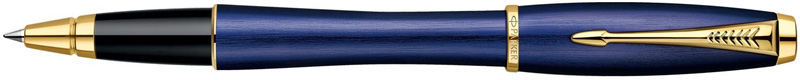 1892649. Роллер Parker URBAN PREMIUM Pearl Metal Blue. Роллер Паркер со съёмным колпачком, анодированный алюминиевый корпус жемчужно-синего цвета с вертикальной текстурированной обработкой, детали дизайна золотого цвета, съёмный колпачок.