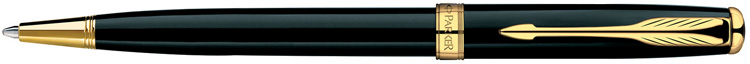 S0808730. Шариковая ручка Parker SONNET Deep Black Lacquer GT. Шариковая ручка Паркер с поворотным механизмом, корпус ручки покрыт несколькими слоями чёрного блестящего лака, детали дизайна ручки плакированы 23-Каратным золотом.