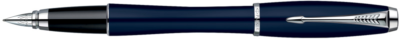S0850650. Перьевая ручка Parker URBAN Night Sky Blue. Перьевая ручка Паркер с пером из сверхпрочной нержавеющей стали, отделка корпуса и колпачка ручки тёмно-синим матовым лаком с бархатистой полировкой и хромированными деталями дизайна.