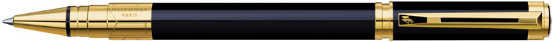 S0830860. Роллер Waterman Perspective Black GT. Роллер Ватерман со съёмным колпачком, корпус роллера и колпачок покрыты блестящим чёрным лаком, позолоченные детали дизайна.