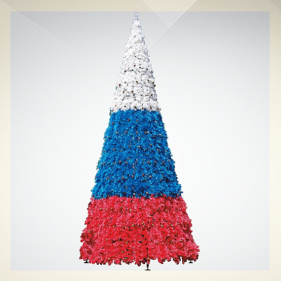 Ёлка искусственная X-Mas Tree Russia. Ёлка искусственная X-Mas Tree Russia. Ёлка новогодняя, искусственная. Материал – металл, пвх. Цвет – белый, синий, красный. Высота ёлки – 9 м., диаметр основания – 3,5 м., площадь поверхности ёлки – 51 кв. м.