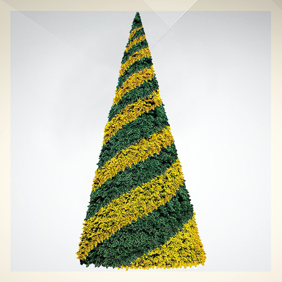 Ёлка искусственная X-Mas Tree Spiral. Ёлка искусственная X-Mas Tree Spiral. Ёлка новогодняя, искусственная. Материал – металл, пвх. Цвет – зелёный, жёлтый. Высота ёлки – 11,5 м., диаметр основания – 4,5 м., площадь поверхности ёлки – 83 кв. м.