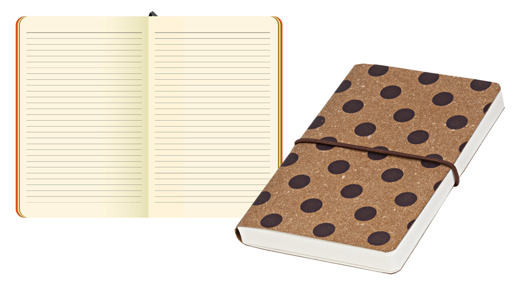 Записная книжка Portobello Pois, формат A6 (90*140 мм). Мягкая обложка из рециклированной кожи с горизонтальной круглой резинкой. Блок для записей в линейку, 192 страницы, кремовая бумага 80 гр.
