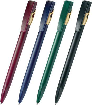 Шариковая ручка под нанесение логотипа Lecce Pen 390G KIKI FROST GOLD. Шариковая ручка с непрозрачным матовым цветным корпусом и клипом-кнопкой, золотистой вставкой в верхней части ручки.