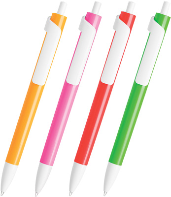 Шариковая ручка под нанесение логотипа Lecce Pen 607 FORTE NEON. Шариковая ручка с непрозрачным глянцевым цветным неоновым корпусом; наконечник, кнопка и клип из глянцевого непрозрачного белого пластика.
