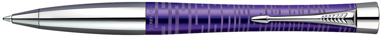 1906862. Шариковая ручка Parker Urban Premium Amethyst Pearl. Шариковая ручка Паркер с поворотным механизмом выдвижения стержня, алюминиевый корпус насыщенного фиолетового цвета с пескоструйной обработкой и тонкой гравировкой, хромированные детали дизайна и зона захвата ручки.