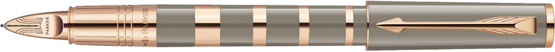 1858538. Ручка Пятый пишущий узел Parker Ingenuity Slim Taupe and Metal Pink Gold. Ручка Паркер пятый пишущий узел со съёмным колпачком, корпус покрыт серо-коричневым лаком, детали дизайна с PVD-покрытием из розового золота.