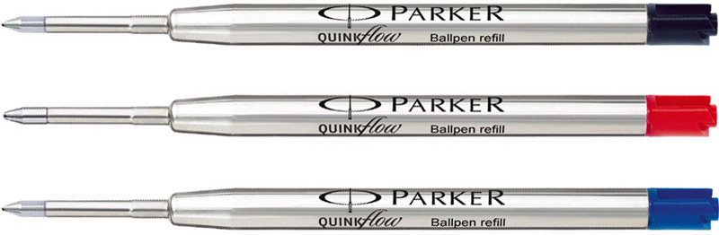 Стержень Parker QuinkFlow для шариковых ручек Паркер. Стержни QuinkFlow для шариковых ручек Паркер обеспечивают мягкое и бесперебойное письмо, доступные цвета пасты: синий, чёрный, красный.