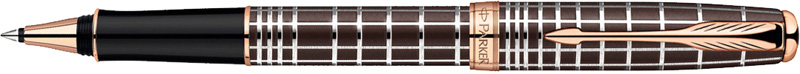 1859483. Роллер Parker SONNET Brown Rubber PGT. Роллер Паркер со съёмным колпачком, корпус покрыт матовым коричневым лаком и украшен гравировкой, детали дизайна покрыты розовым золотом.