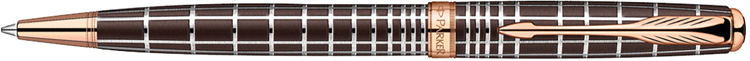 1859485. Шариковая ручка Parker SONNET Brown Rubber PGT. Шариковая ручка Паркер с поворотным механизмом, корпус покрыт матовым коричневым лаком и украшен гравировкой, детали дизайна покрыты розовым золотом.