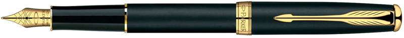 S0817930. Перьевая ручка Parker SONNET Matte Black GT. Перьевая ручка Паркер с бархатистым на ощупь, матовым чёрным корпусом и съёмным колпачком, стальное сверхпрочное перо и детали дизайна ручки плакированы 23-Каратным золотом.