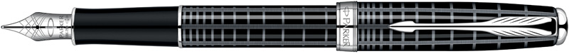S0912390. Перьевая ручка Parker SONNET Dark Grey Lacquer CT. Перьевая ручка Паркер с золотым пером с родиевым покрытием, корпус ручки и съёмный колпачок украшены трёхмерной интерпретацией канонической гравировки Паркер, детали дизайна ручки с блестящим палладиевым покрытием.