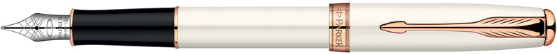 S0947360. Перьевая ручка Parker SONNET Pearl Lacquer PGT. Перьевая ручка Паркер с золотым пером с родиевым покрытием, корпус ручки и съёмный колпачок с нежной женственной отделкой с перламутровым покрытием, детали дизайна покрыты розовым золотом.