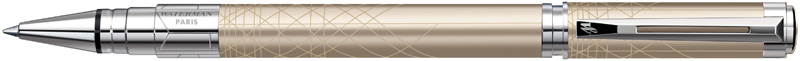 S0831420. Роллер Waterman Perspective Champagne CT. Роллер Ватерман со съёмным колпачком, корпус роллера покрыт лаком металлик с оттенком цвета шампанского и декоративным рисунком, идеально сочетающимся со скульптурной формой роллера и деталями дизайна с блестящим палладиевым покрытием, ни с чем несравнимая легкость и равномерность письма.