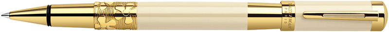 S0891370. Роллер Waterman Elegance Lady Diamond Ivory GT. Роллер Ватерман для настоящей Леди. Роллер со съёмным колпачком, корпус роллера и колпачок покрыты роскошным лаком цвета слоновой кости, позолоченные детали дизайна 23-Каратным золотом, художественно выгравированный цветочный декор на центральном кольце, ни с чем несравнимая легкость и равномерность письма.
