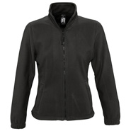 754500.312 Женская куртка из флиса на молнии Sol's North Women, цвет - чёрный, 100% полиэстер, плотность 300 гр. Стиль женственный, литая застёжка-молния в тон куртки, два кармана на молнии с клапанами. Эластичные манжеты, полукруг на спине, стягивающий шнур по низу. Укрепляющая тесьма по вороту, воротник-стойка на подкладке. Обработка против катышков.